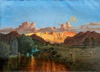Emil Theodor Richter &quot;Abendgl&uuml;hen am Kaisergebirge, von der Mangfall aus ge&shy;sehen&quot;, 1862
