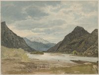 Friedrich Horner &quot;Der Inn bei Windshausen/Flintsbach, links das Kranzhorn, rechts der Wildbarren im Hintergrund das Kaisergebirge&quot;